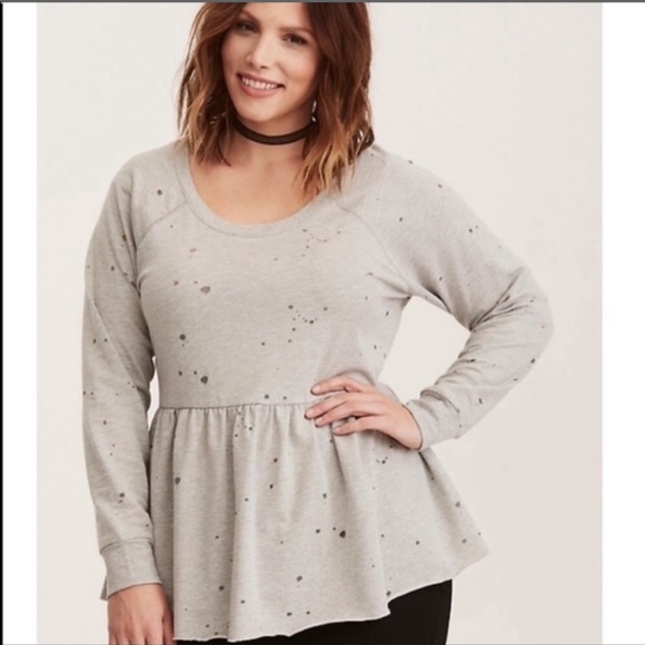 Torrid || Distressed Grayish Peplum Top Blouse - Picture 1 of 7